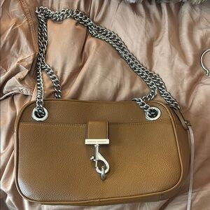 Rebecca Minkoff Brown Leather Shoulder Bag with Silver Chain